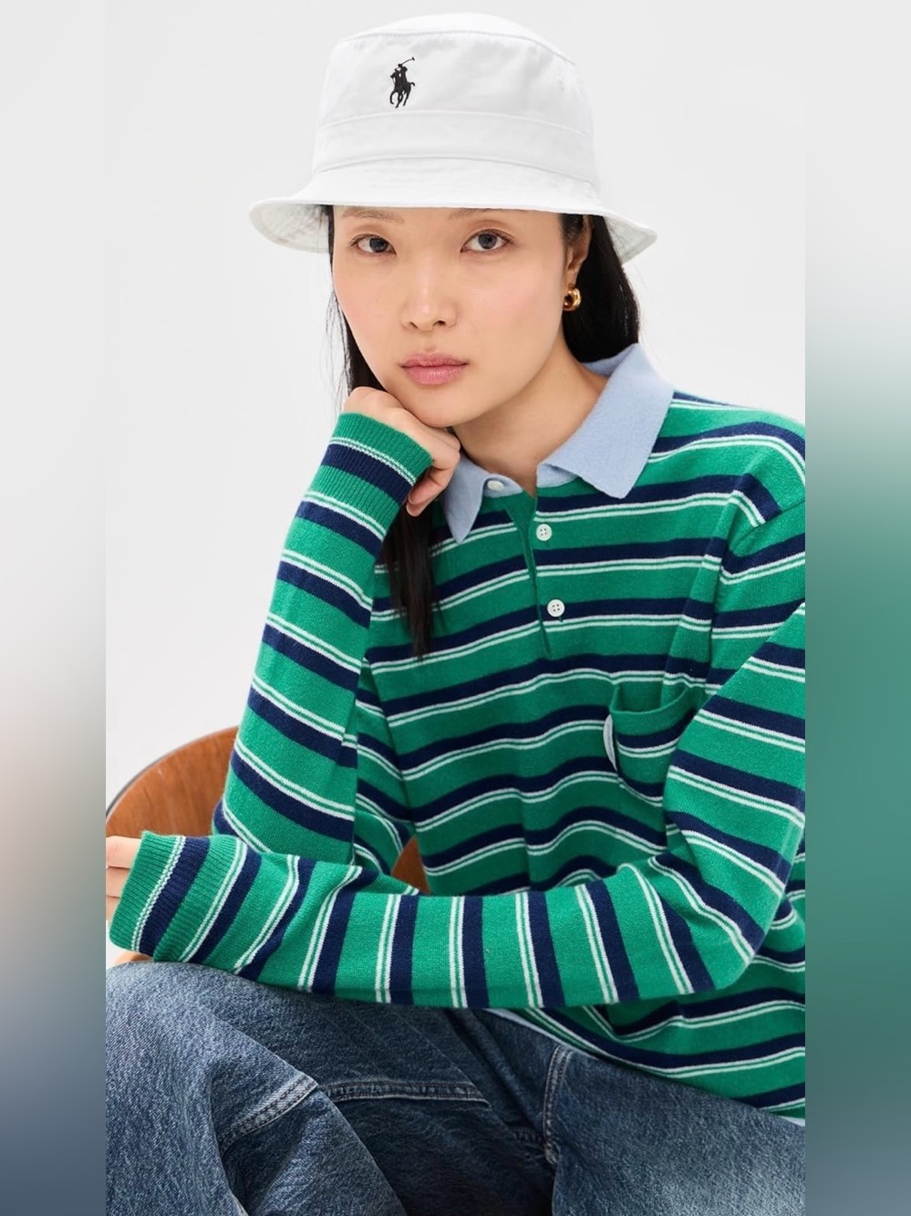 Ralph Lauren White Bucket Hat with Black Polo Logo, size S/M